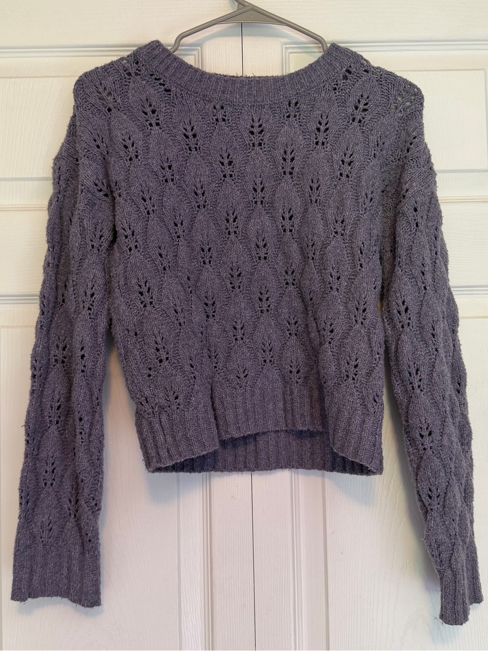 SO Lavender Open-Knit Crewneck Sweater